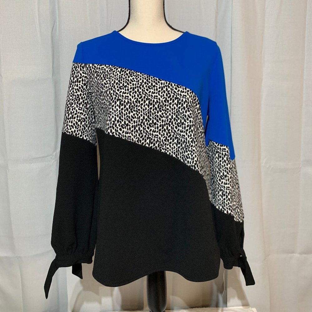 Alfani Tie Sleeve Pullover Colorblock Blouse